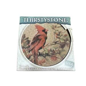 Vtg Thirstystone Set of 4 Winter Cardinal Bird Stone Coasters Cork Back Round 4"